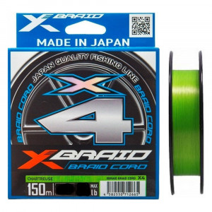 Плетёный шнур YGK X-Braid Braid Cord X4 150м PE2.0 0.235мм 30lb 13.5кг Chartreuse