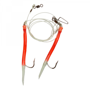 Усиленная ставка дроп шот с двумя крючками Gummi Makk 8/0 Red-Glow