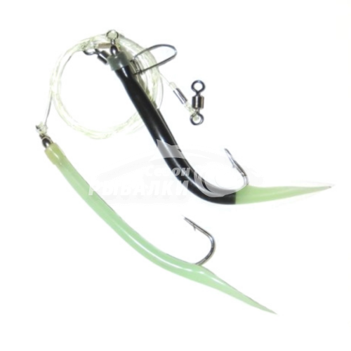 Усиленная ставка дроп шот с двумя крючками Gummi Makk 10/0 Black-Glow/Glow