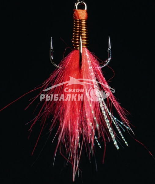 Тройник c мушкой огруженный на горбушу №4 красный