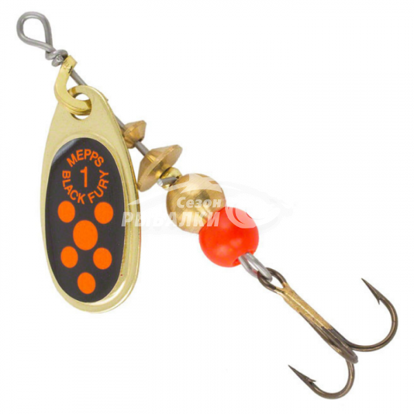 Вращающаяся блесна Mepps Comet Black Fury №1 gold-fluo-orange