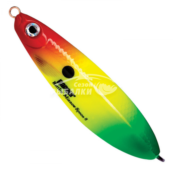 Колеблющаяся блесна-незацепляйка Rapala Rattlin Minnow Spoon 8см, цвет RYGR