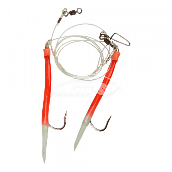 Усиленная ставка дроп шот с двумя крючками Gummi Makk 4/0 Red-Glow
